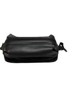 Vintage DOPP Black Faux Leather Toiletry Bag Travel Organizer Double Zip Case